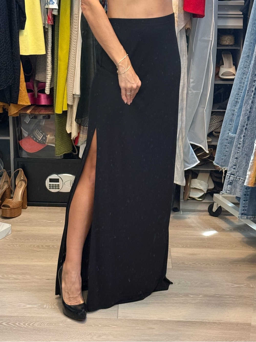 Y2K Cache Black Maxi Skirt with Double Thigh Slit